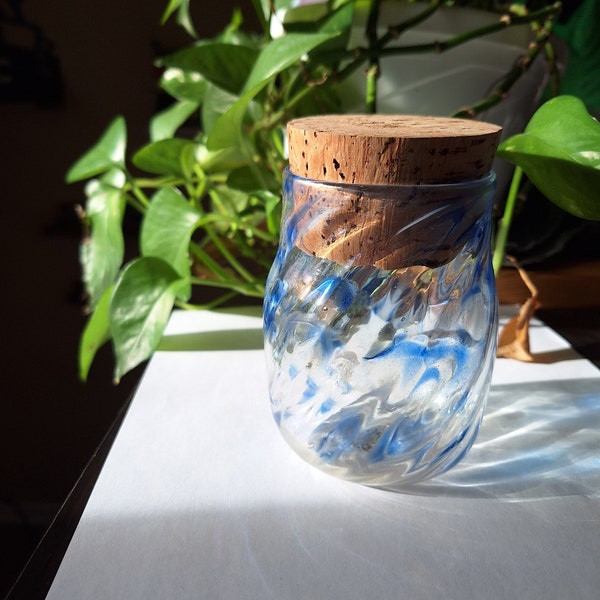 Hand Blown Glass large 4 inch Jar with fitted Cork Lid | Durable and Sturdy   | Made in Colorado | Stash Jar | Ready to ship