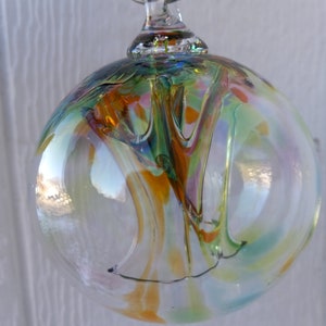 3.5 inch Hand Blown Witch Ball | "Fairies in the Forest" | Warm tranquil colors | Friendship Orb | wedding gift | Made in USA |