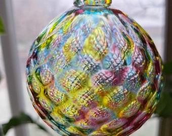 Discounted blown glass ornament | Ready to ship | made in Denver | Woman business | beautiful colors with gold, yellow, orange, pink, green