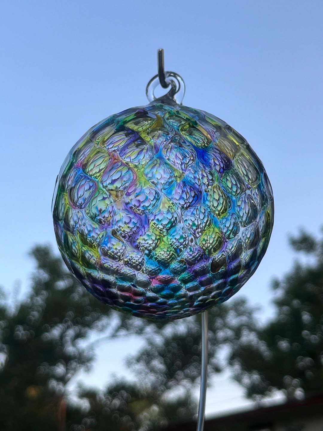 Hand Blown Glass Rainbow Ornament With Textured Surface. Etsy