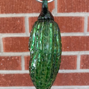 Hand blown glass pickle. Two tone green Christmas pickle. Holiday gift. Gag gift. Made in USA. BlueBirdGlassblowing