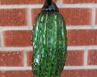 Hand blown glass pickle. Two tone green Christmas pickle. Holiday gift. Gag gift. Made in USA. BlueBirdGlassblowing