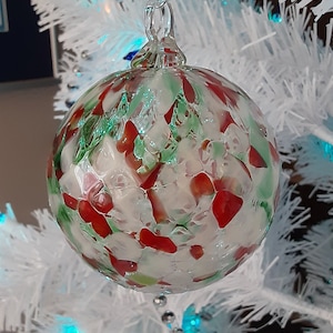 Best seller 2022-2023 Christmas Ornament. Hand blown glass. Holiday gift. Keepsake. Suncatcher 3.25 window Orb. BlueBirdGlassblowing |