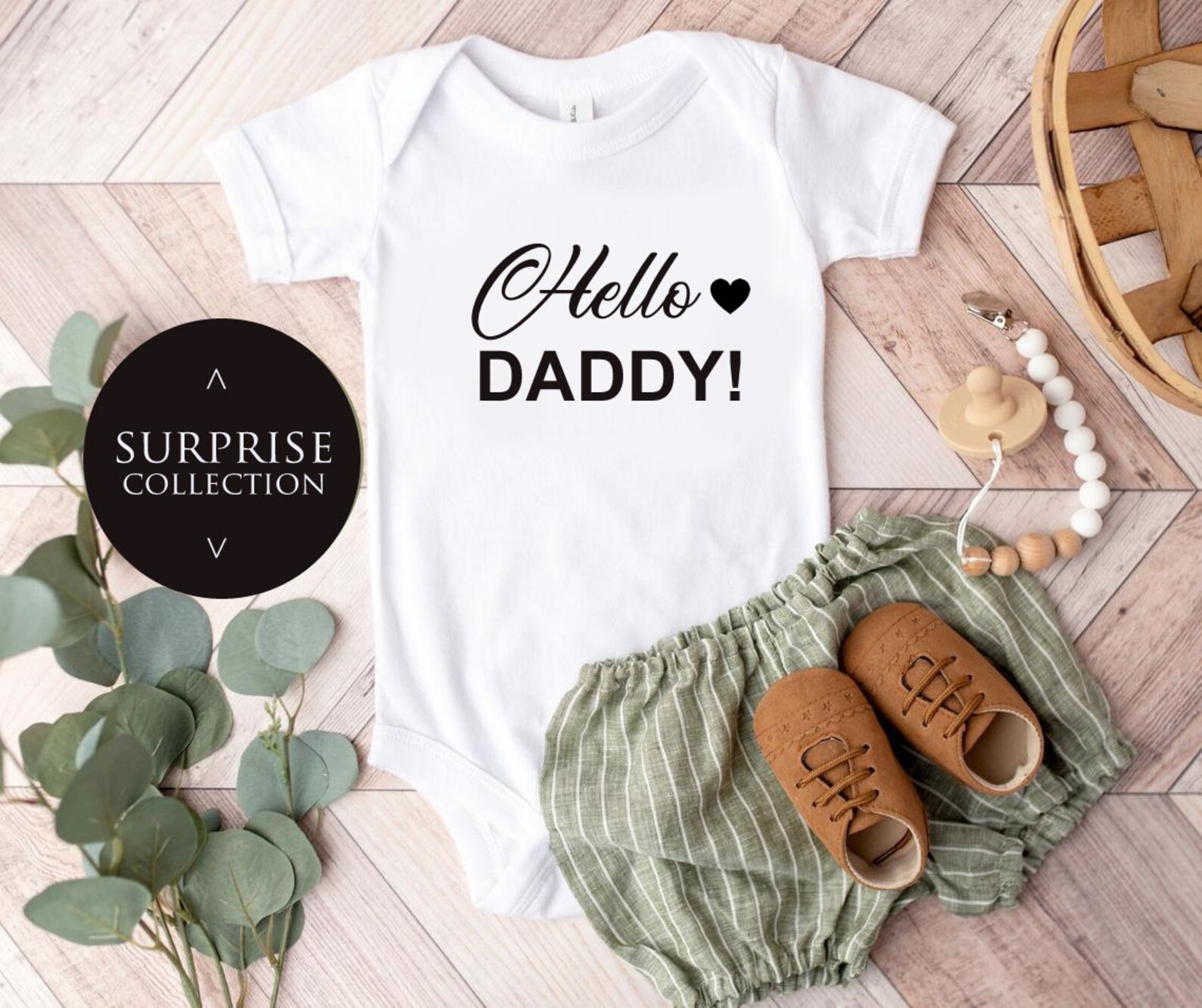 Hello Daddy Baby Onesie Announcement Name Hello Daddy Baby Etsy