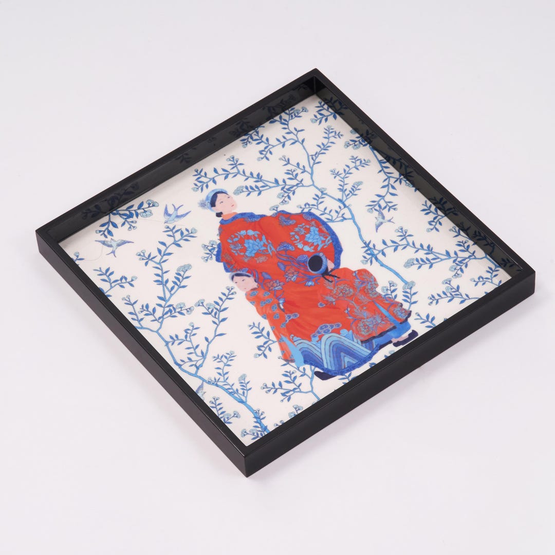 Lacquer Tray Mother and Children Spring Handcrafted 25.5x25.5cm - Etsy