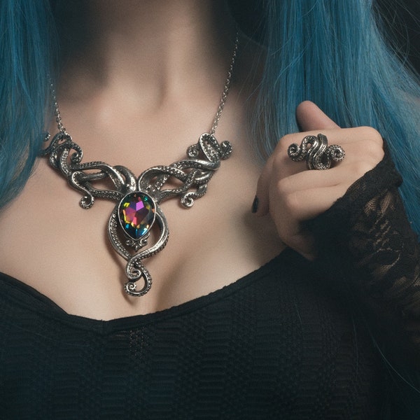 Kraken Jewelry - Ring, Necklace, Earrings - octopus, squid, gothic, unique