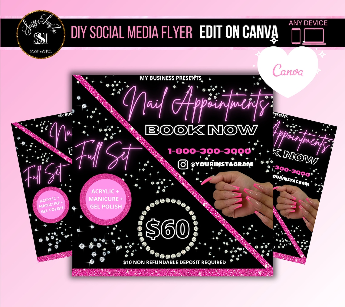 NAIL APPOINTMENT FLYER Canva Template Nails Social Media Etsy