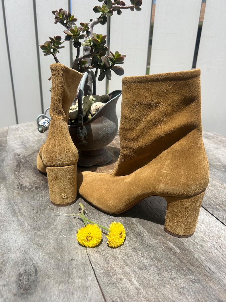 Authentic Rouje Paris Ankle Boots Suede Camel Sz 37 or 7 chic image 2