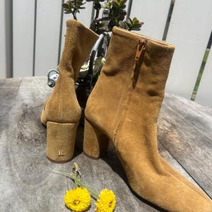 Authentic Rouje Paris Ankle Boots Suede Camel Sz 37 or 7 chic image 3