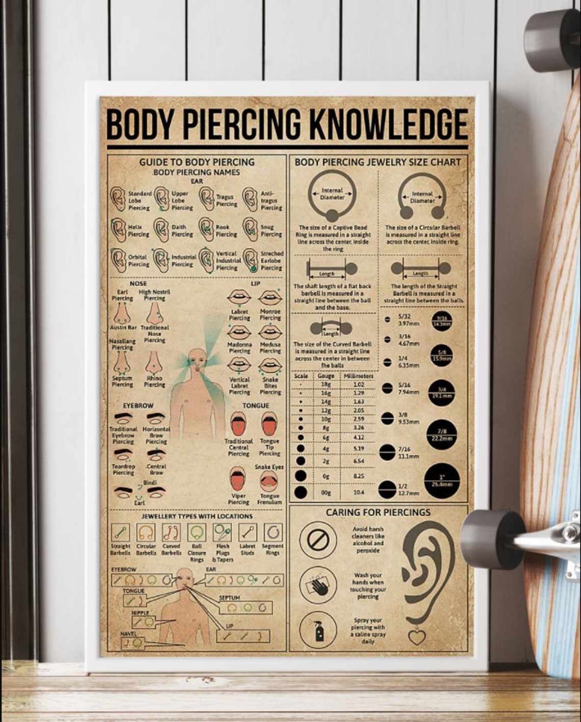 Body Piercing Knowledge Poster Guide to Body Piercing Poster Etsy
