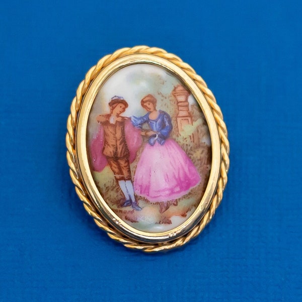 Broche vintage Friends Painting par Limoges - D29