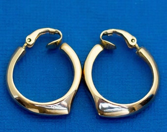 Vintage Hoop Clip On Earrings, Gold Tone Earrings, Non Pierce Earrings, Ring Circle Earrings, Made by Avon - D37