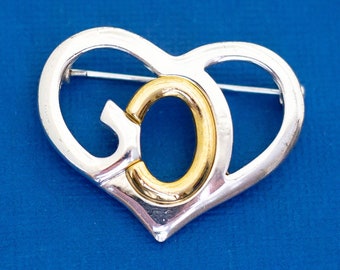 Spiral Heart Brooch, Gold Tone Brooch, Silver Tone Brooch, Valentines Brooch, Vintage Brooch, Date Brooch - D33