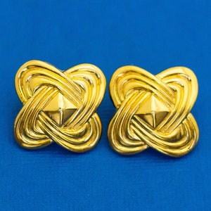 Vintage Clip On Earrings, Gold Tone Earrings, Spiral Vortex Earrings, Cross X Earrings, Made by Avon - D36