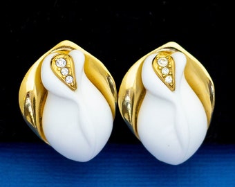 Vintage Clip On Earrings, White Faux Pearl Earrings, Gold Tone Earrings, Victorian Earrings, Made by Avon - D37