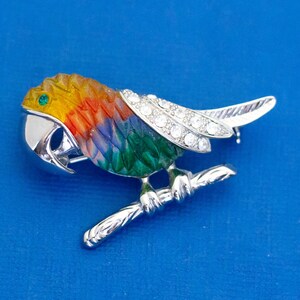 Vintage Brooch, Parrot Brooch, Silver Tone Brooch, Art Nouveau Bird Brooch, Unique Brooch, Colorful Brooch - D2
