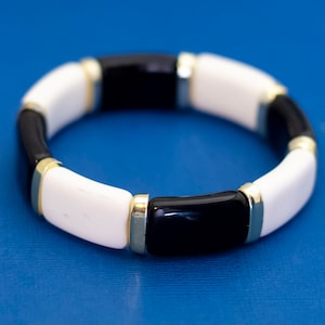 8 inch, Vintage Bangle, Black White Bangle, Geometric Bangle, Square Rectangle Bangle - D16