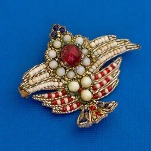 Candle Symbol Brooch, Faux Pearl Brooch, Celtic Brooch, Art Deco Brooch, Beads Brooch, Fabric Brooch - D33
