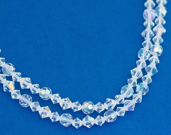 54 Inch Clear and Iridescent Beaded Necklace - D26