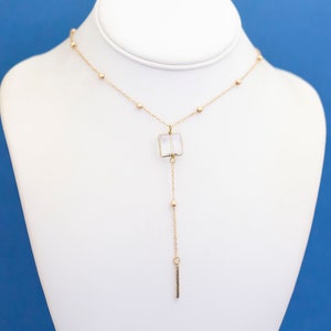 30 inch, Vintage Tassel Necklace, Minimalist Necklace, Clear Box Necklace Gold Tone Necklace - D9