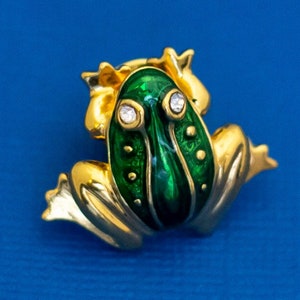 Vintage Kikker Pin, Cute Toad Pin, Groene Kikker Pin, Amfibie Pin, Strass Pin, Gemaakt door Avon - D16
