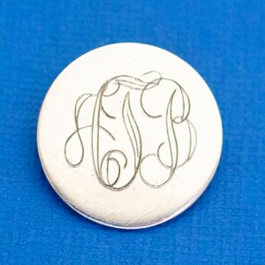 Vintage Brooch, Sterling Silver Brooch, Monogram Brooch, White Circle Brooch, Edwardian Brooch - D2