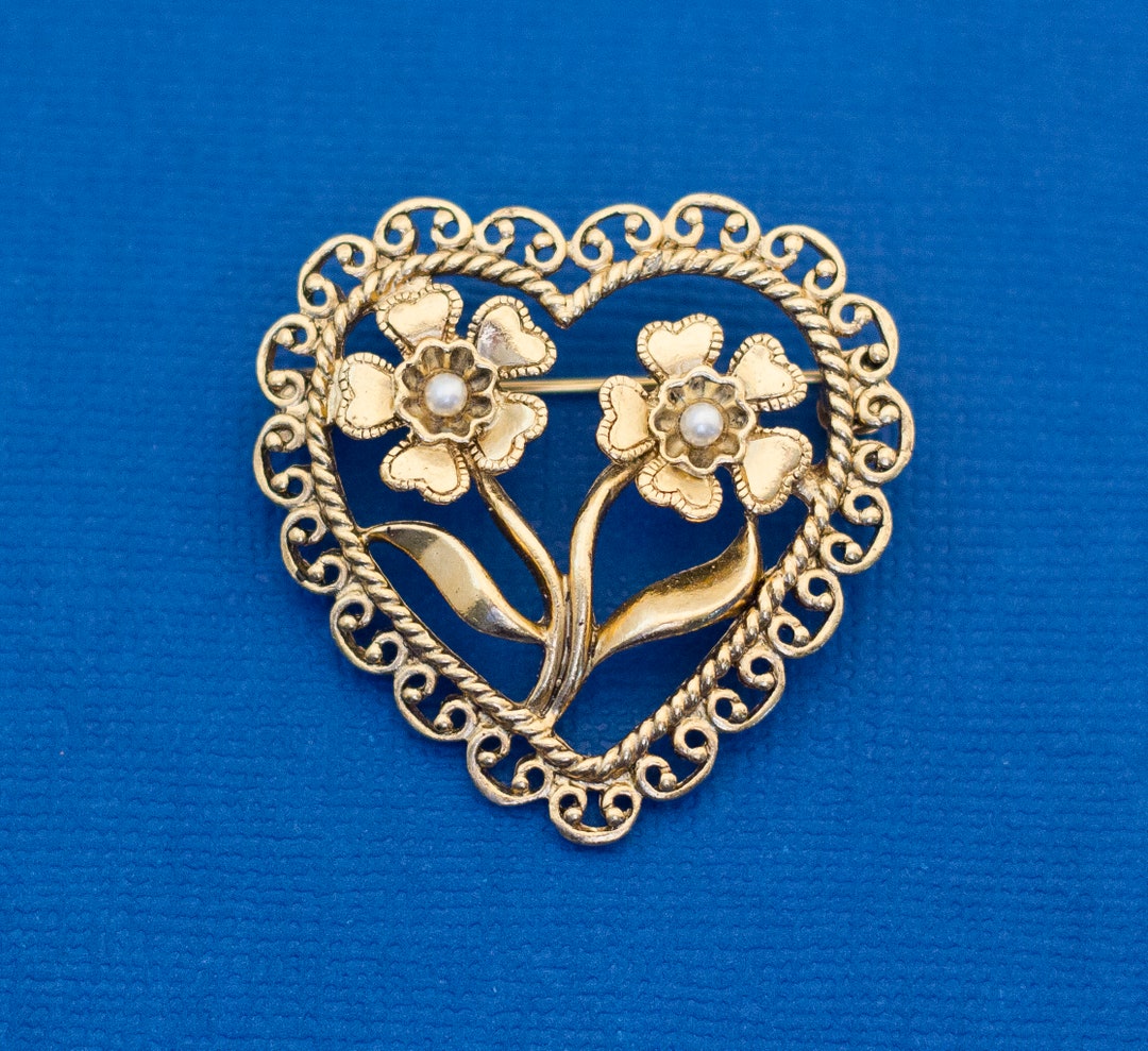 Heart Brooch Heart Broach Vintage Heart Brooch Gold Heart Etsy