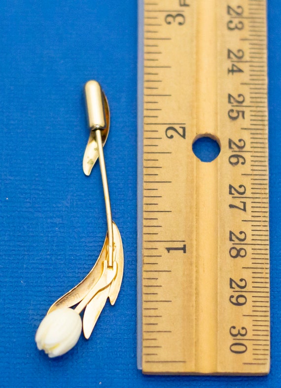 Vintage Stick Pin, Gold Tone Stick Pin, White Flo… - image 3