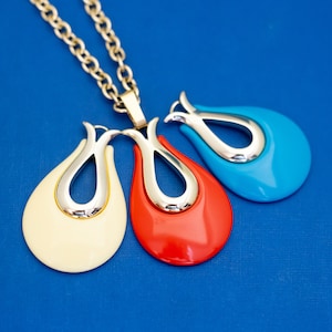 26 inch, Vintage Vibrant Teardrops Convertible Pendants Gold Tone Necklace by Sarah Coventry - D44