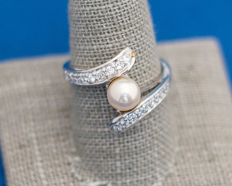 Vintage Ring Art Nouveau Ring Striking Ring Size 10 Elegant Ring Avon Ring Sterling Silver Ring Edwardian Ring Pearl Ring