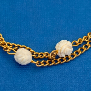 51 Inch Golden Chain Necklace With Flower Beads - D25
