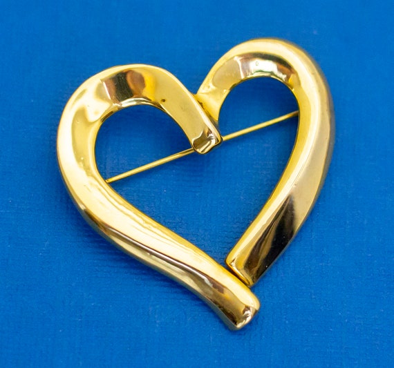 Vintage Brooch, Heart Brooch, Gold Tone Brooch, S… - image 1