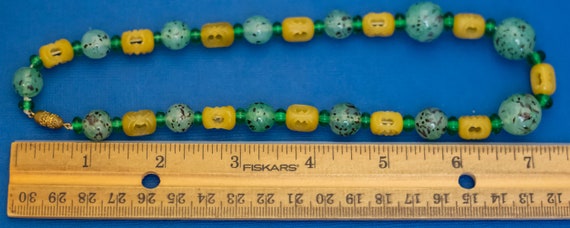 16 inch, Vintage Glass Green Beads Yellow Stone C… - image 3