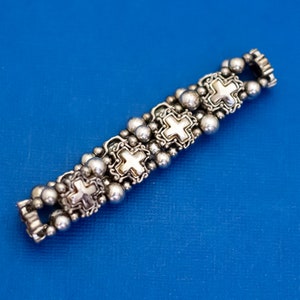 6 inch, Vintage Celtic Cross Links Silver Tone Bracelet - D44
