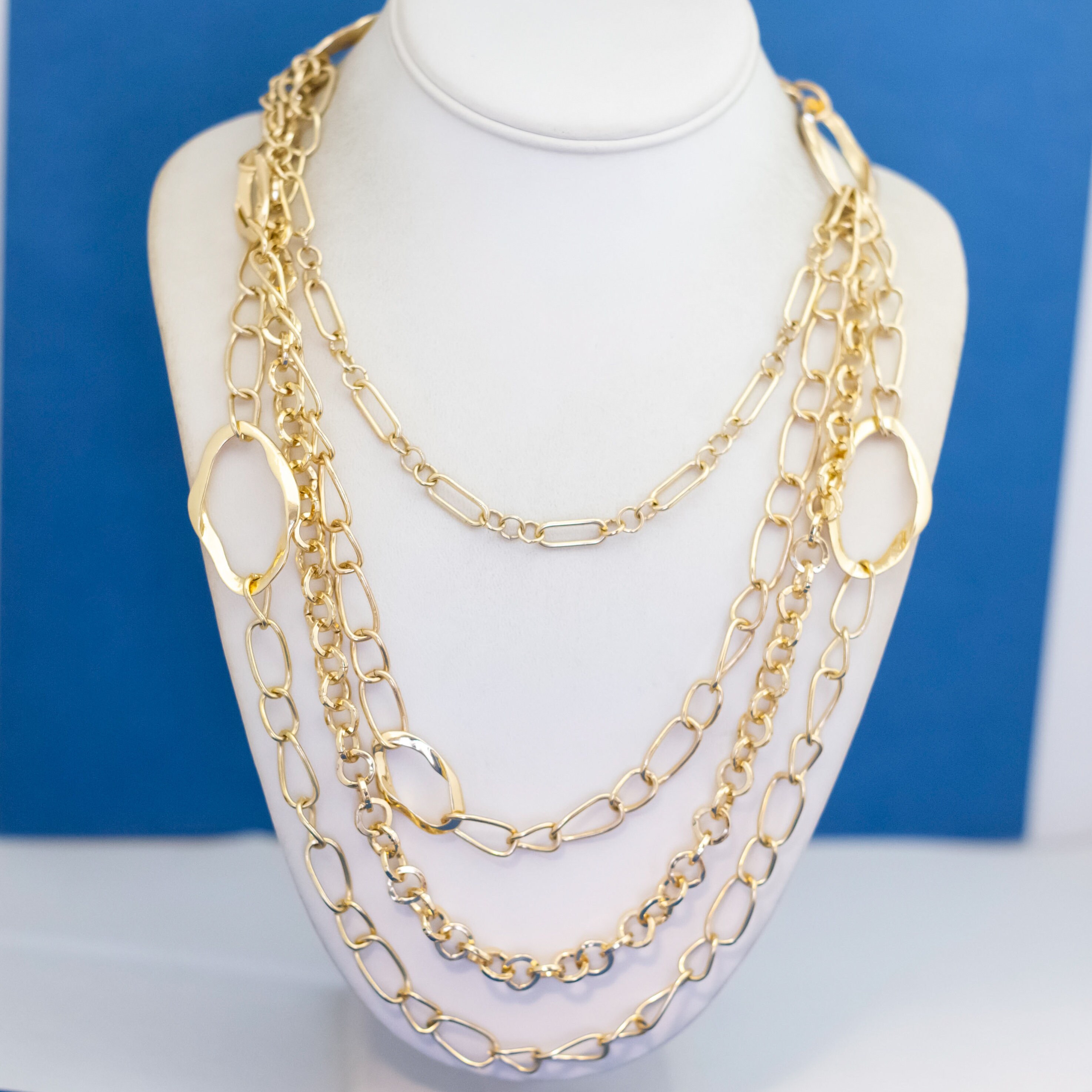 18 Inch, Vintage Multi Chains Gold Tone Stylized Multi