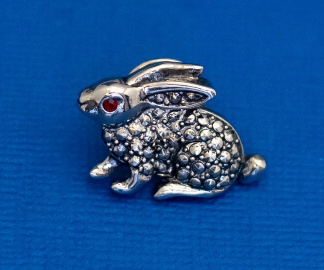 Vintage Bunny Pin, Rabbit Pin, Animal Pin, Silver Tone Pin, Rhinestone ...