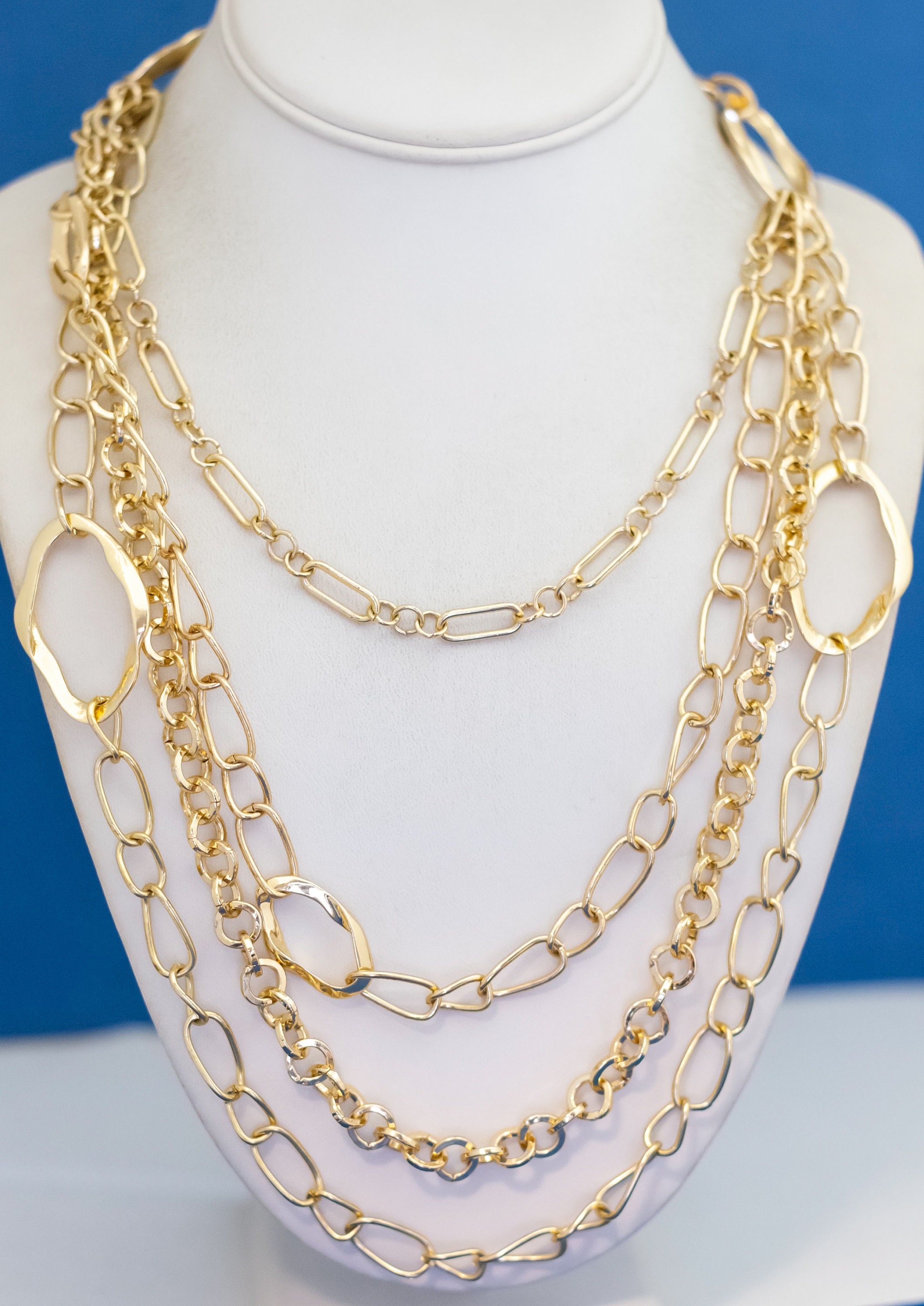 18 Inch, Vintage Multi Chains Gold Tone Stylized Multi