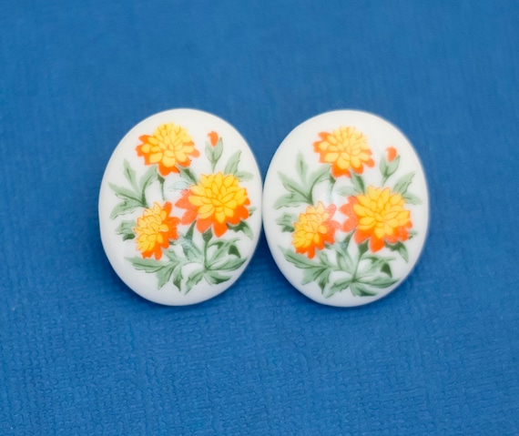 Ceramic Marigold Earrings, Vintage Earrings, Marig