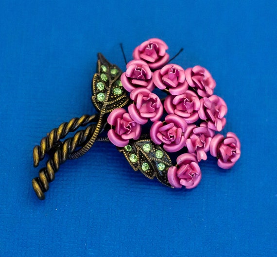 Vintage Brooch, Pink Rose Brooch, Flower Bouquet … - image 1
