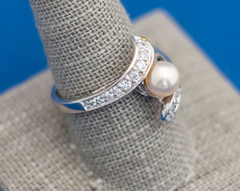 Vintage Ring Art Nouveau Ring Striking Ring Size 10 Elegant Ring Avon Ring Sterling Silver Ring Edwardian Ring Pearl Ring