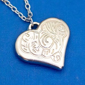 26 inch, Vintage Necklace, Silver Tone Necklace. Love Heart Necklace, Pendant Necklace, Chain Link Necklace - D12