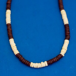 18 inch, Vintage Beaded Necklace, Bohemian Necklace, Brown White Necklace, Stripes Necklace - D35