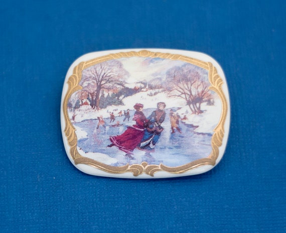 Ceramic Brooch Cameo Brooch Painted Brooch D16 December Brooch Delicate Brooch Victorian Brooch Winter Brooch Colorful Brooch