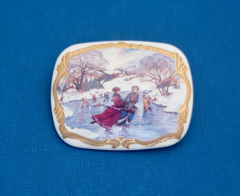 Ceramic Brooch Cameo Brooch Painted Brooch D16 December Brooch Delicate Brooch Victorian Brooch Winter Brooch Colorful Brooch