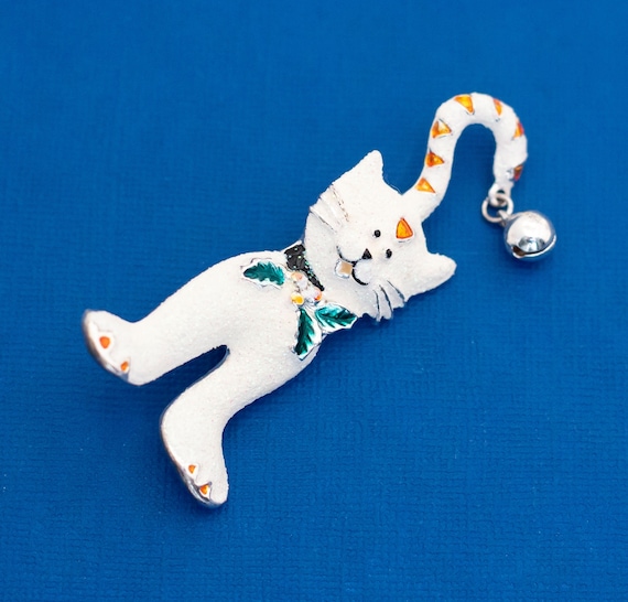 White Cat Brooch, Pet Brooch, Adorable Cat Broach… - image 1