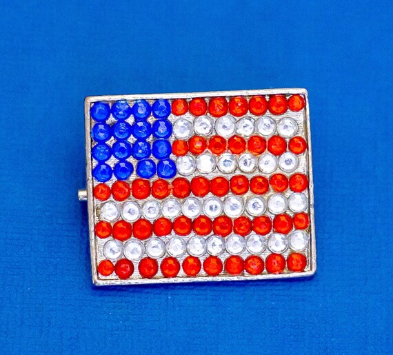 Vintage Brooch, Silver Tone Brooch, American Flag… - image 1