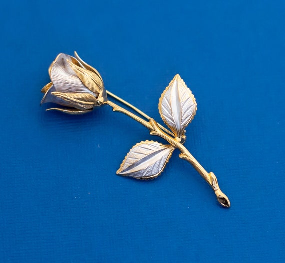 Vintage Dual Colored Rose Brooch - D29 - image 1