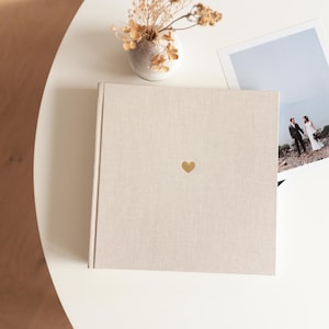 Wedding album guest book made of linen beige | HEART | gold stamping | Photo album | CUSTOMIZABLE