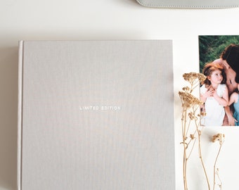 Baby album made of linen light gray | LIMITED EDITION | White embossing | Photo album | CUSTOMIZABLE