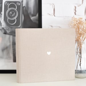 Wedding album guest book made of linen beige | HEART | white embossing | Photo album| CUSTOMIZABLE